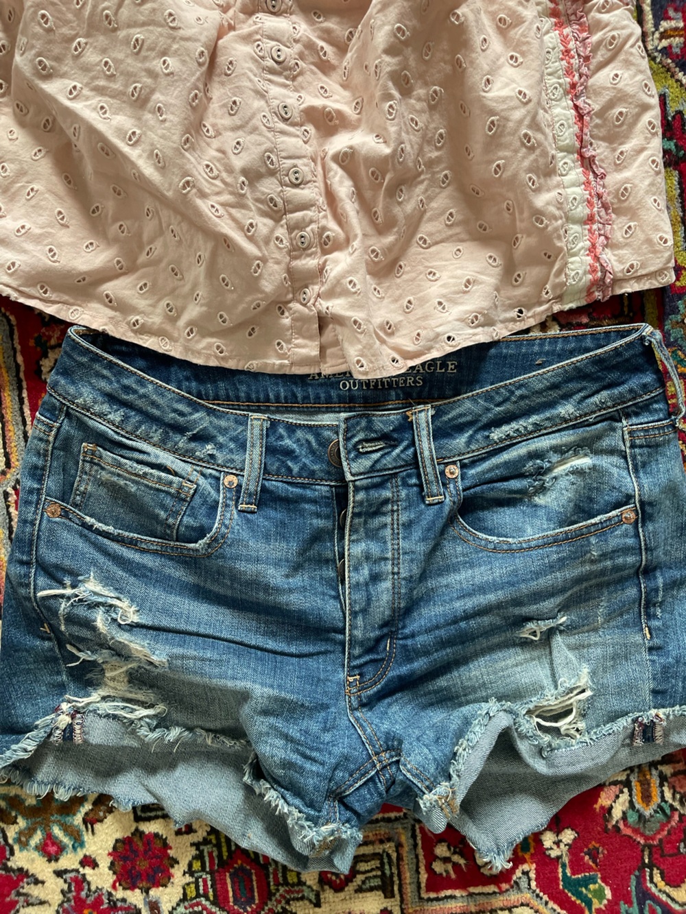 American Eagle Outfitters Distressed Denim Shorts - Light Blue